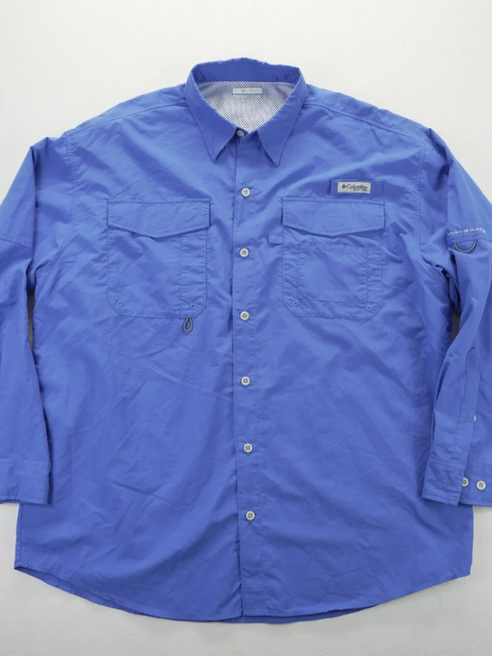 Columbia PFG Shirt Mens L Blue 100% Polyester Omni Shade Vented Fishing Ocean - Picture 2 of 10